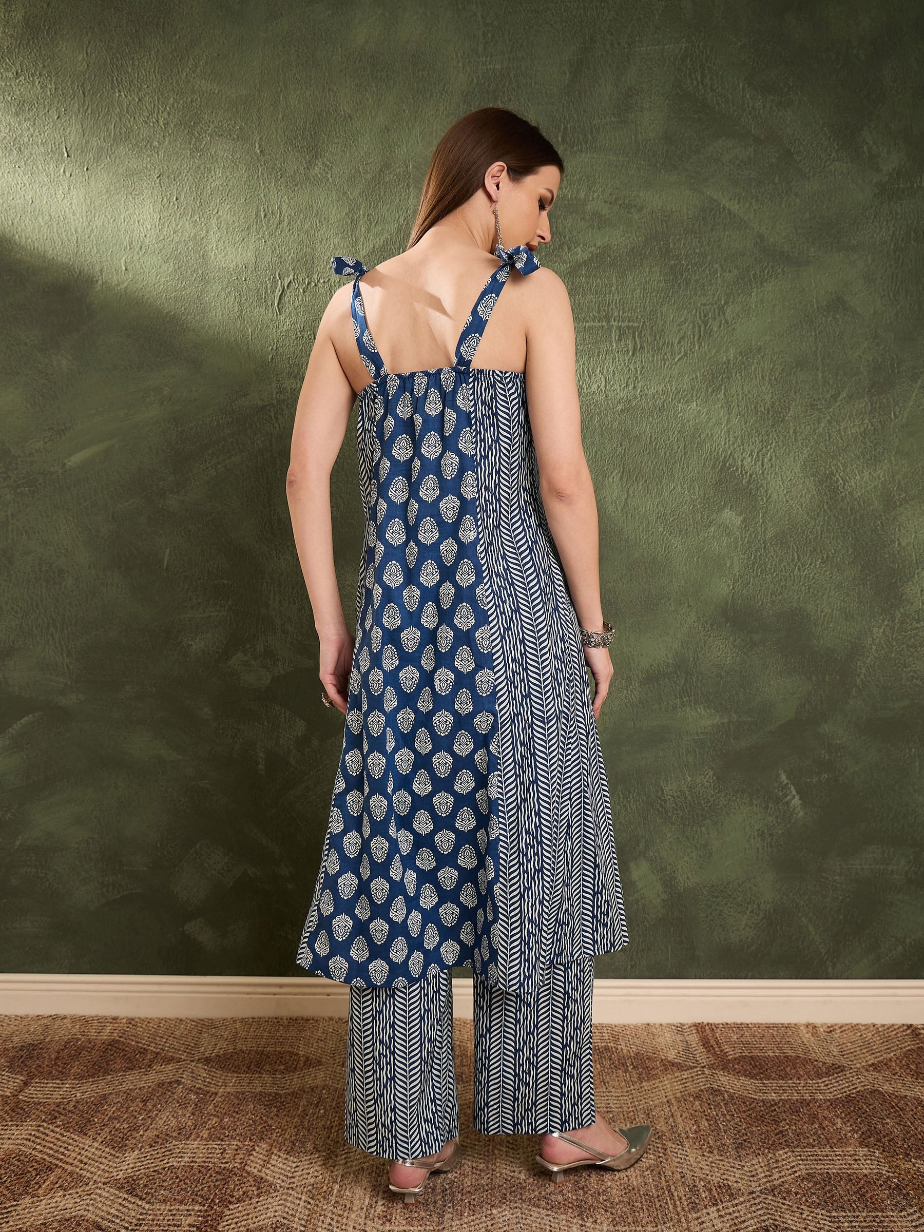 Blue Floral Front Button Slit Kurta With Pants -Shae by SASSAFRAS