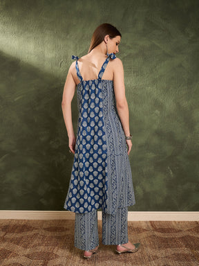 Blue Floral Front Button Slit Kurta With Pants -Shae by SASSAFRAS