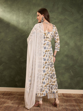 Off White Floral Anarkali Kurta Set with Dupatta-Shae by SASSAFRAS