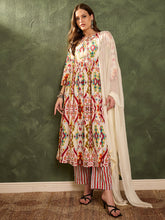 Red Multi Ikat Dori Gathered Kurta Set with Dupatta-Shae by SASSAFRAS