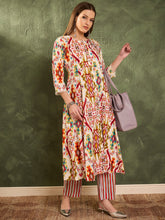 Red Multi Ikat Front Button Kurta With Pants -Shae by SASSAFRAS