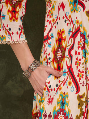 Red Multi Ikat Front Button Kurta With Pants -Shae by SASSAFRAS