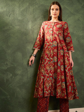 Maroon Floral Button Pocket Kurta With Pants -Shae by SASSAFRAS