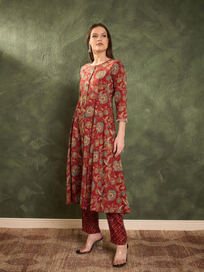 Maroon Floral Button Pocket Kurta With Pants -Shae by SASSAFRAS