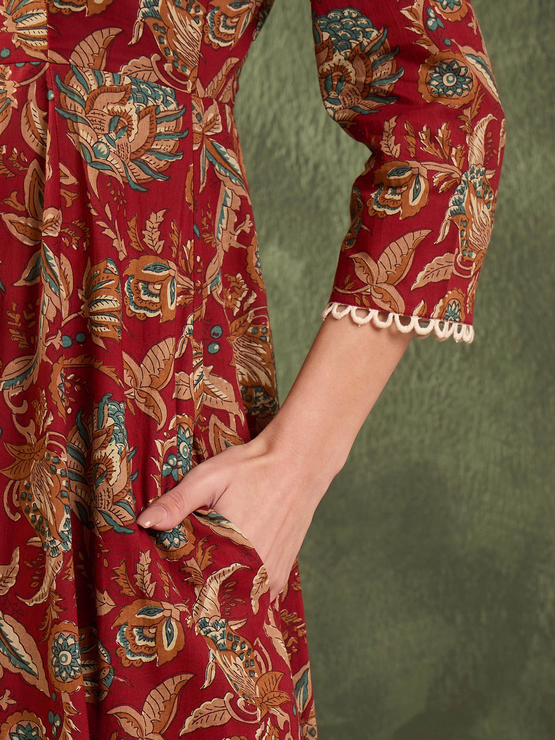 Maroon Floral Button Pocket Kurta With Pants -Shae by SASSAFRAS