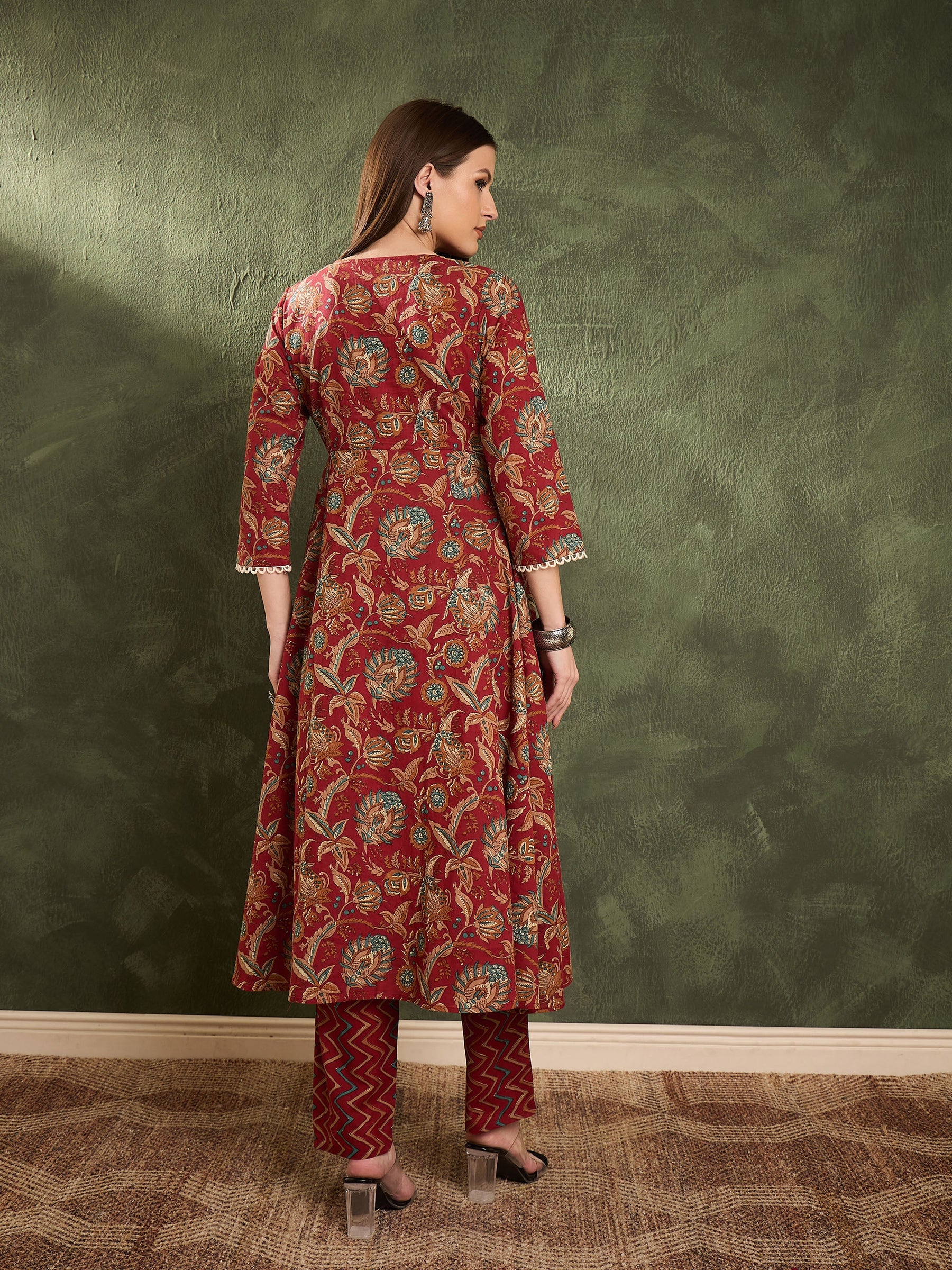 Maroon Floral Button Pocket Kurta With Pants -Shae by SASSAFRAS