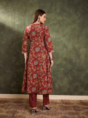 Maroon Floral Button Pocket Kurta With Pants -Shae by SASSAFRAS