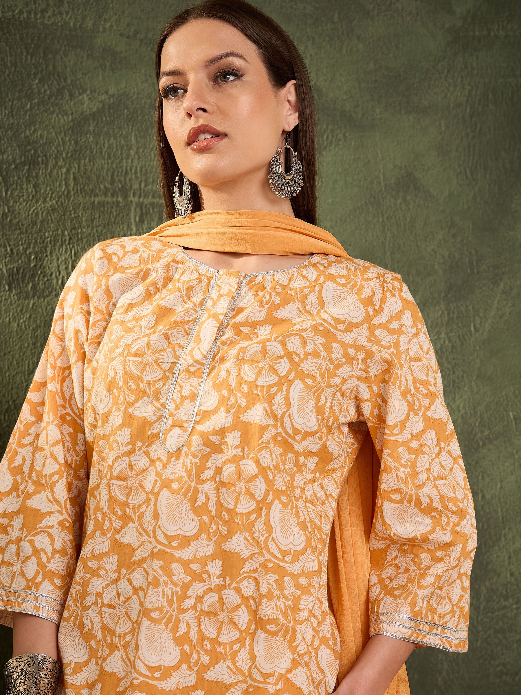 Yellow Floral Lace Short Kurta With Salwar & Dupatta-Shae by SASSAFRAS