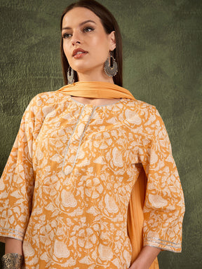 Yellow Floral Lace Short Kurta With Salwar & Dupatta-Shae by SASSAFRAS