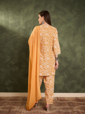 Yellow Floral Lace Short Kurta With Salwar & Dupatta-Shae by SASSAFRAS