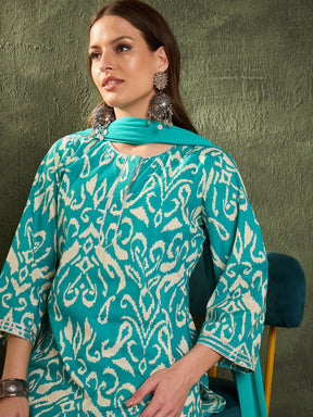 Turquoise Ikat Short Kurta With Salwar & Dupatta -Shae by SASSAFRAS