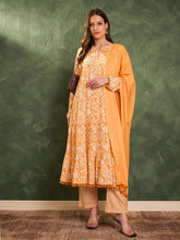 Yellow Floral Tiered Anarkali Kurta Set with Dupatta-Shae by SASSAFRAS