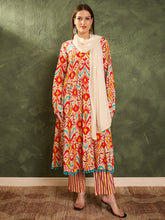 Red & Beige Ikat Tiered Anarkali Kurta Set with Dupatta-Shae by SASSAFRAS