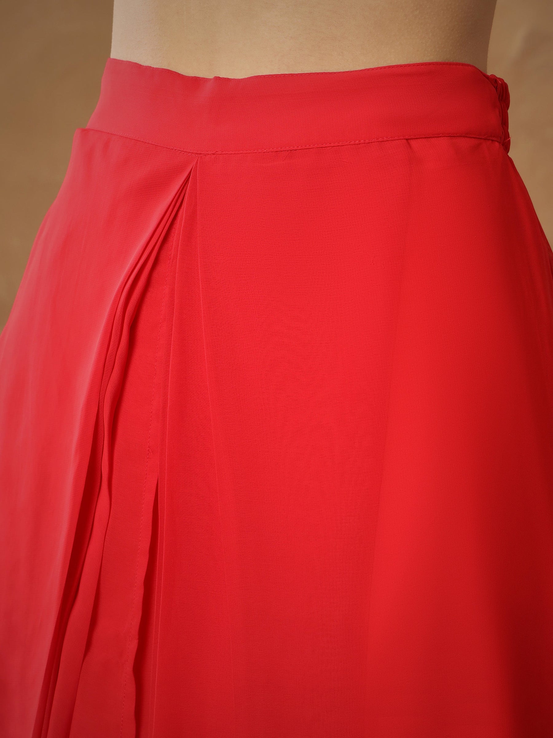 Red Embroidered Square Neck Top With Drape Skirt-Shae By SASSAFRAS