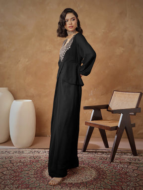 Black Embroidered Square Neck Top With Drape Skirt -Shae By SASSAFRAS