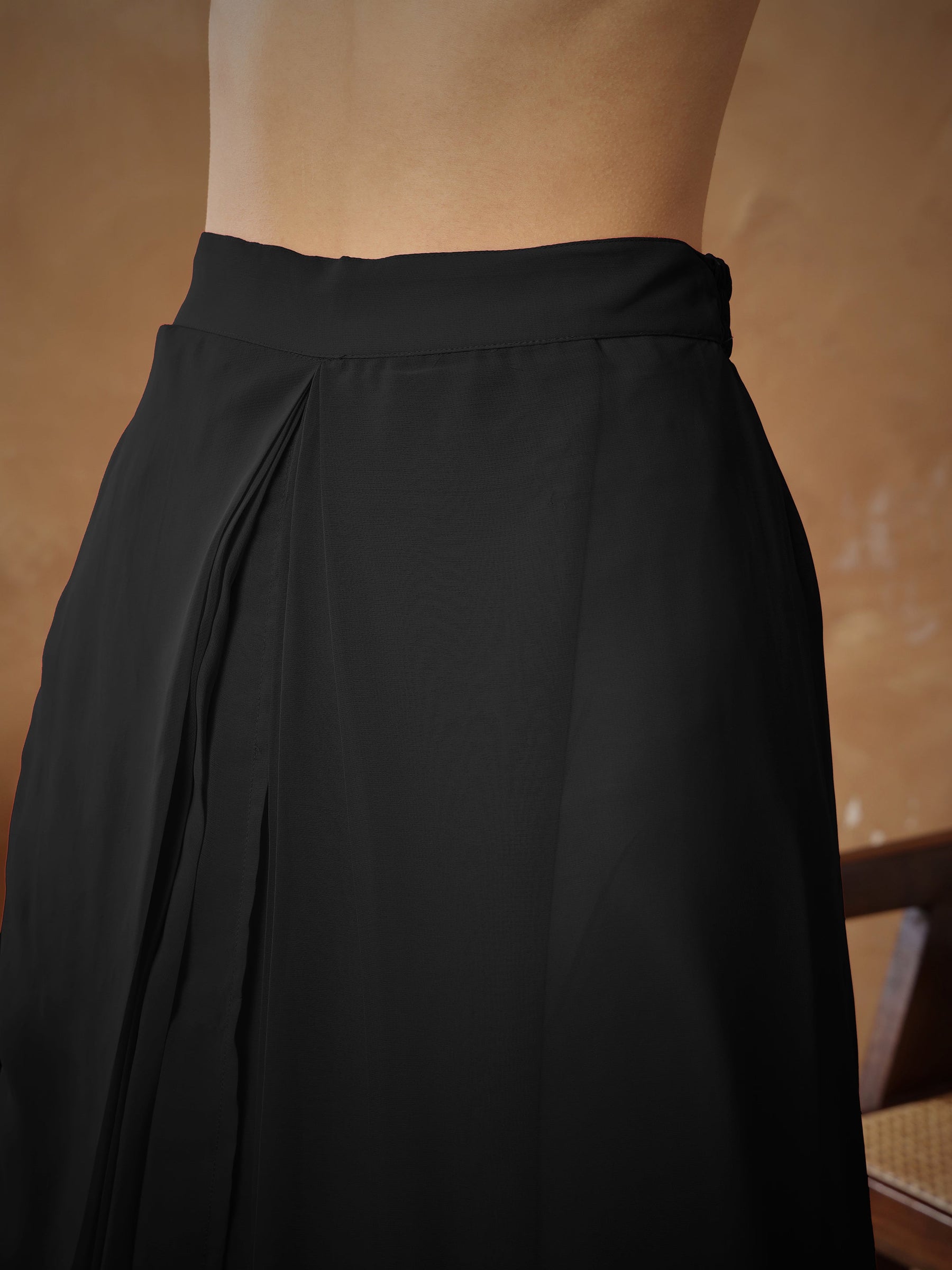 Black Embroidered Square Neck Top With Drape Skirt -Shae By SASSAFRAS