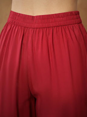 Maroon Embroidered Peplum Top With Pants -Shae By SASSAFRAS