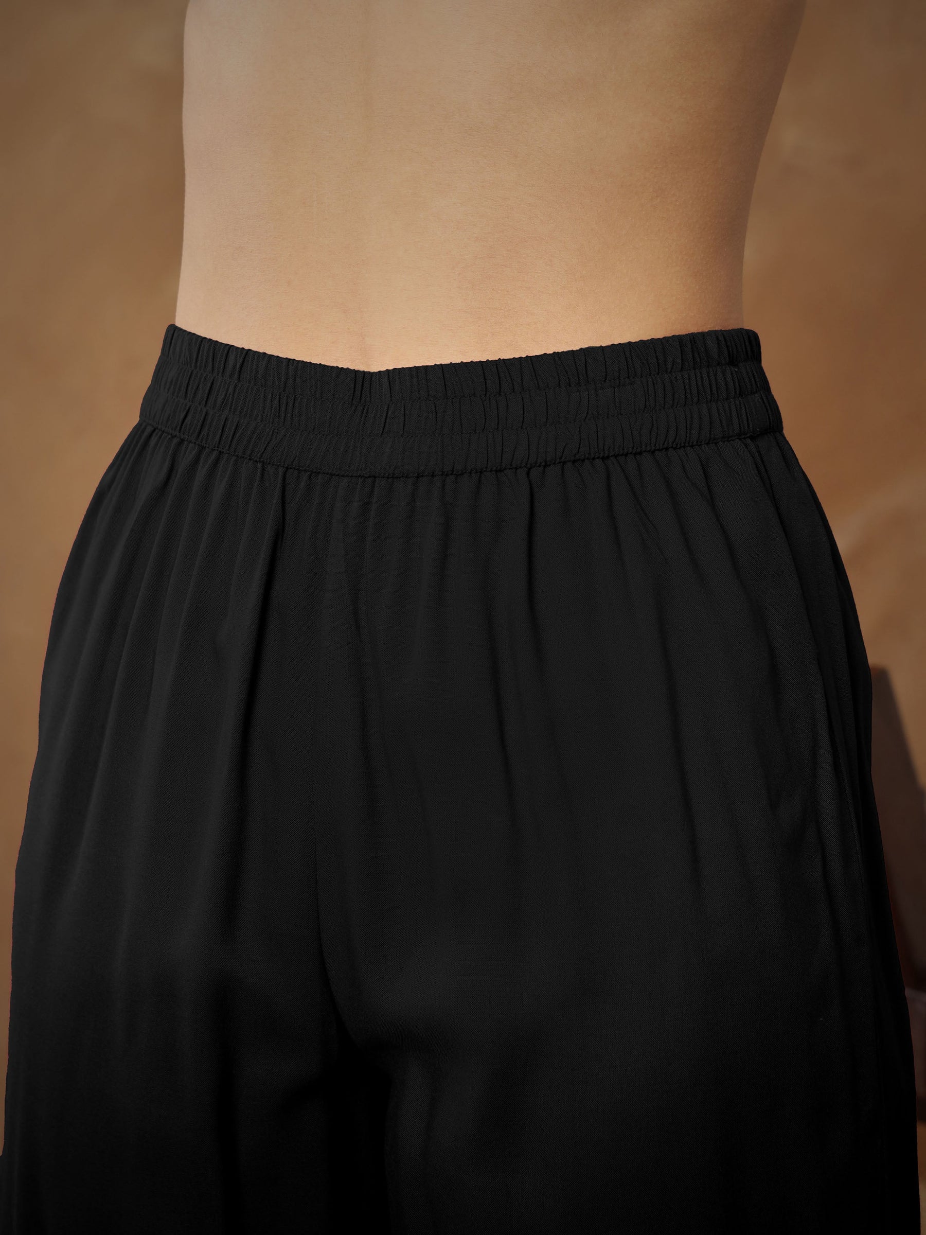 Black Embroidered Peplum Top With Pants-Shae By SASSAFRAS