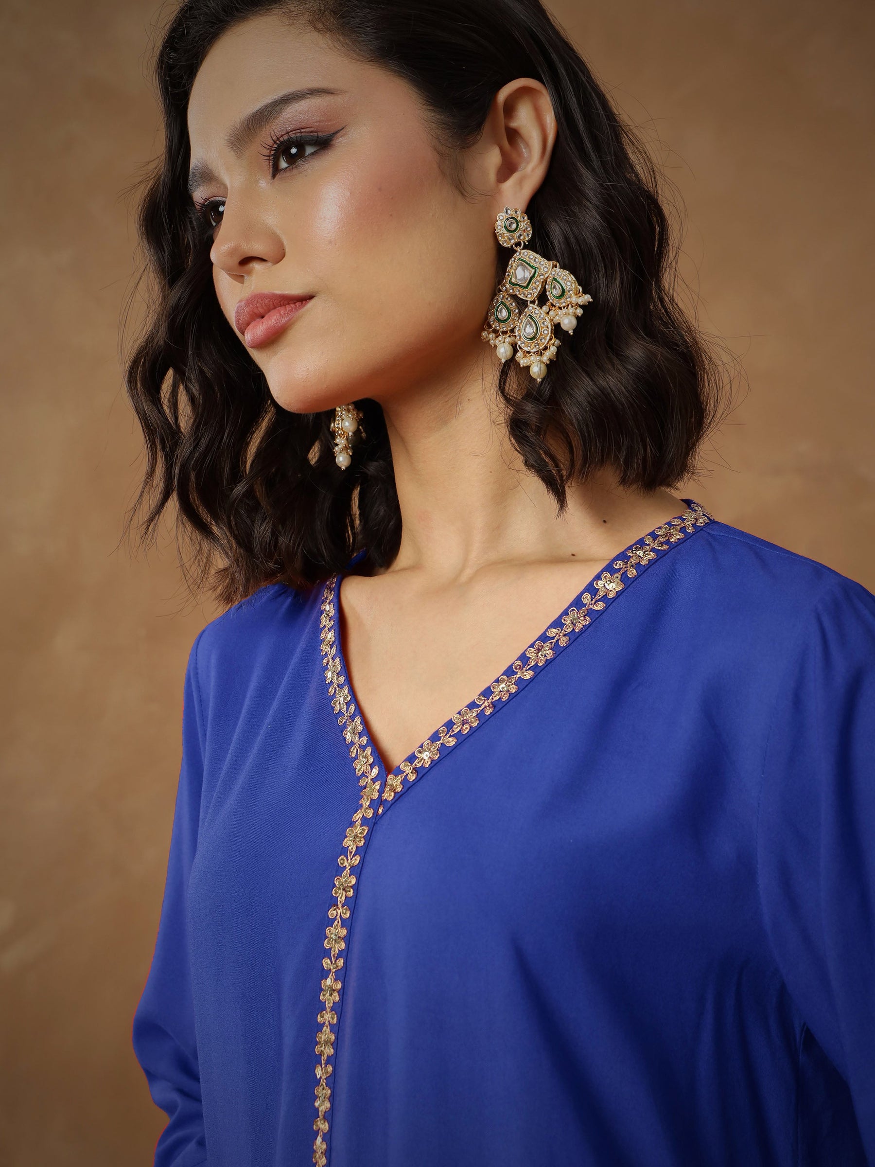 Navy Embroidered A-Line Top With Pants-Shae By SASSAFRAS