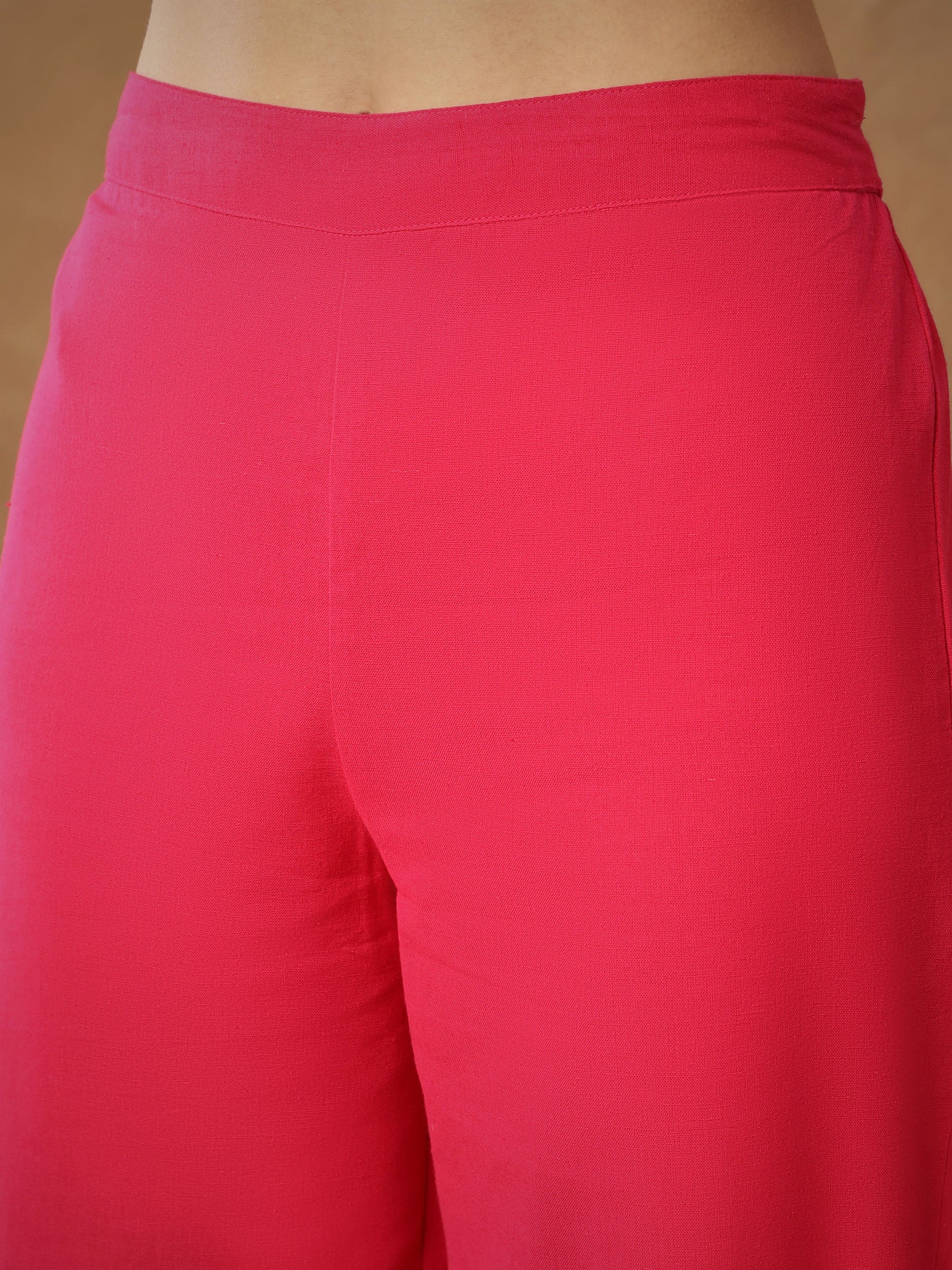 Fuchsia Embroidered A-Line Top With Straight Pants-Shae By SASSAFRAS
