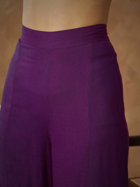 Purple Embroidered Kaftan With Cami & Flared Pants-Shae By SASSAFRAS