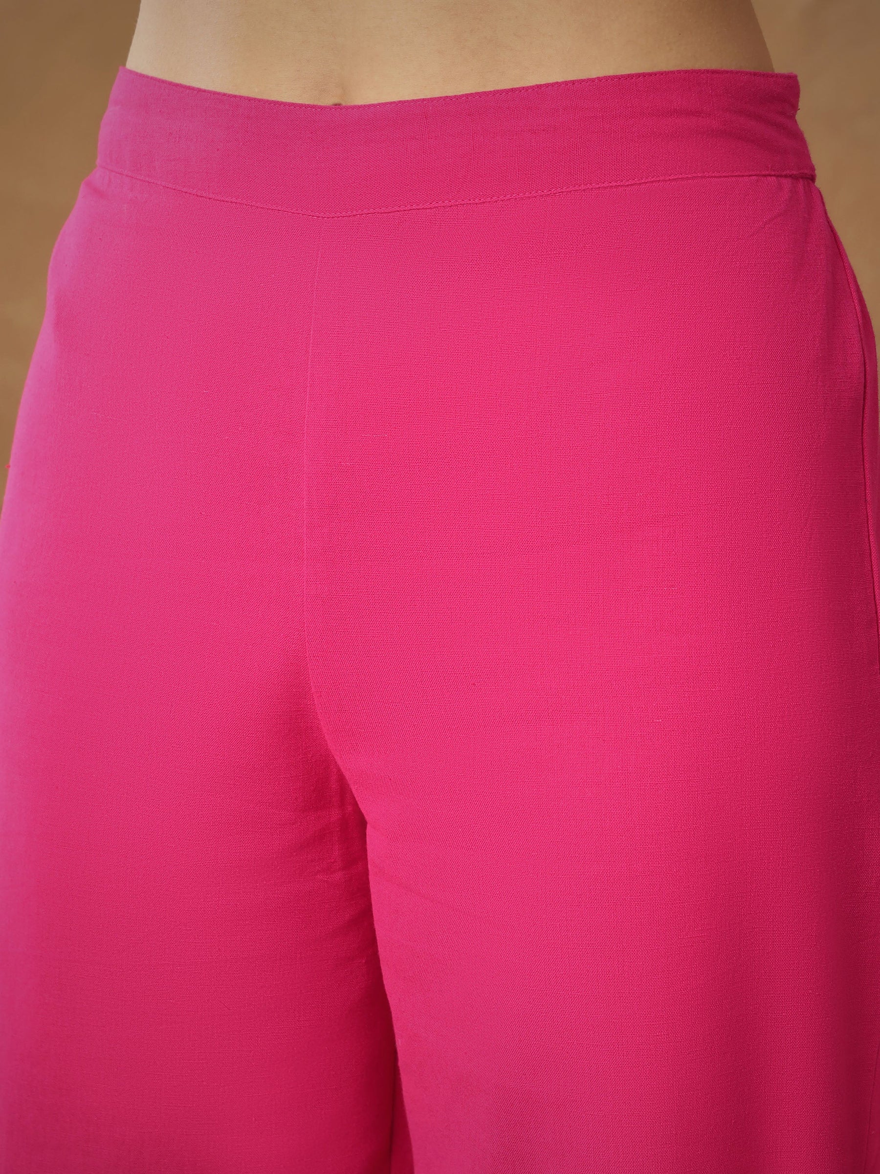 Fuchsia Embroidered Kaftan With Cami & Straight Pants-Shae By SASSAFRAS