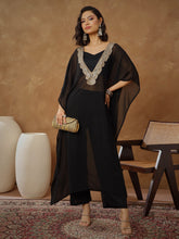 Black Embroidered Kaftan With Cami & Straight Pants-Shae By SASSAFRAS