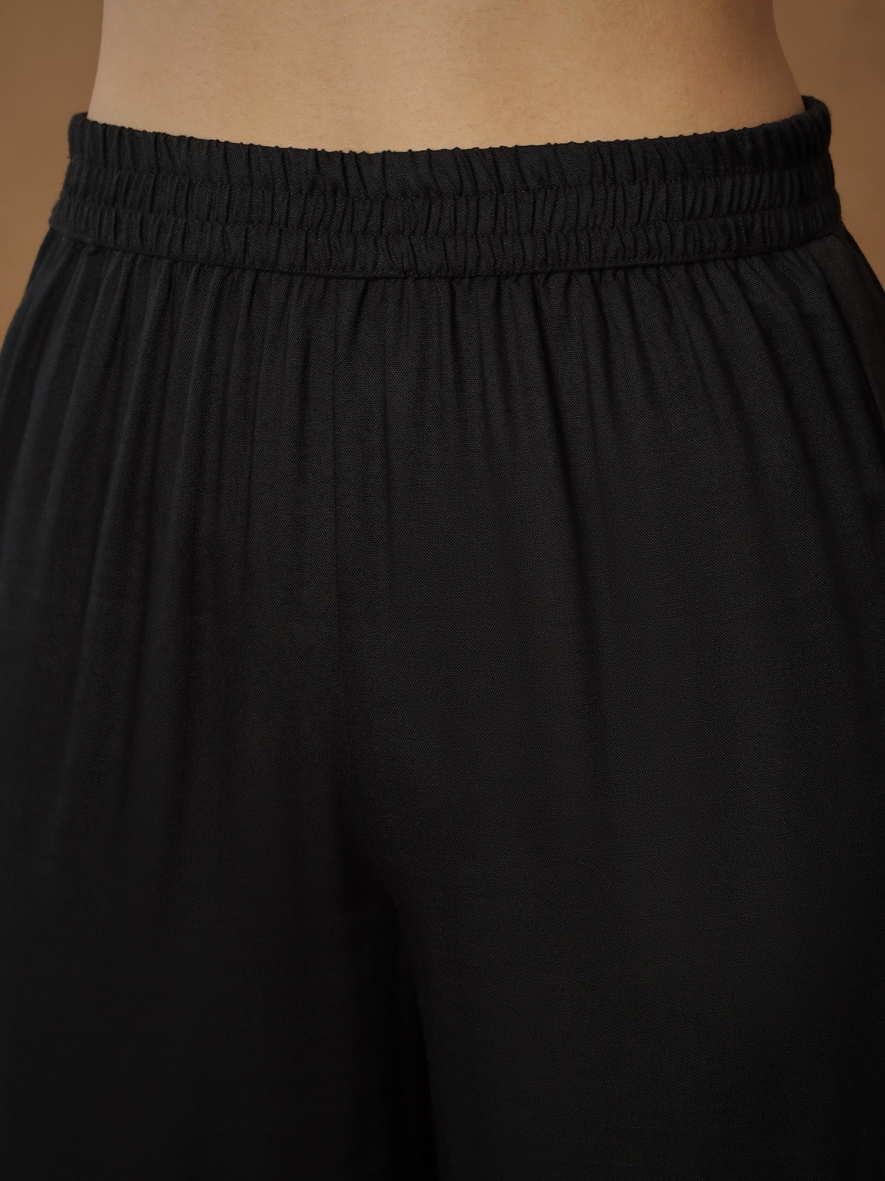 Black Embroidered Kaftan With Cami & Straight Pants-Shae By SASSAFRAS
