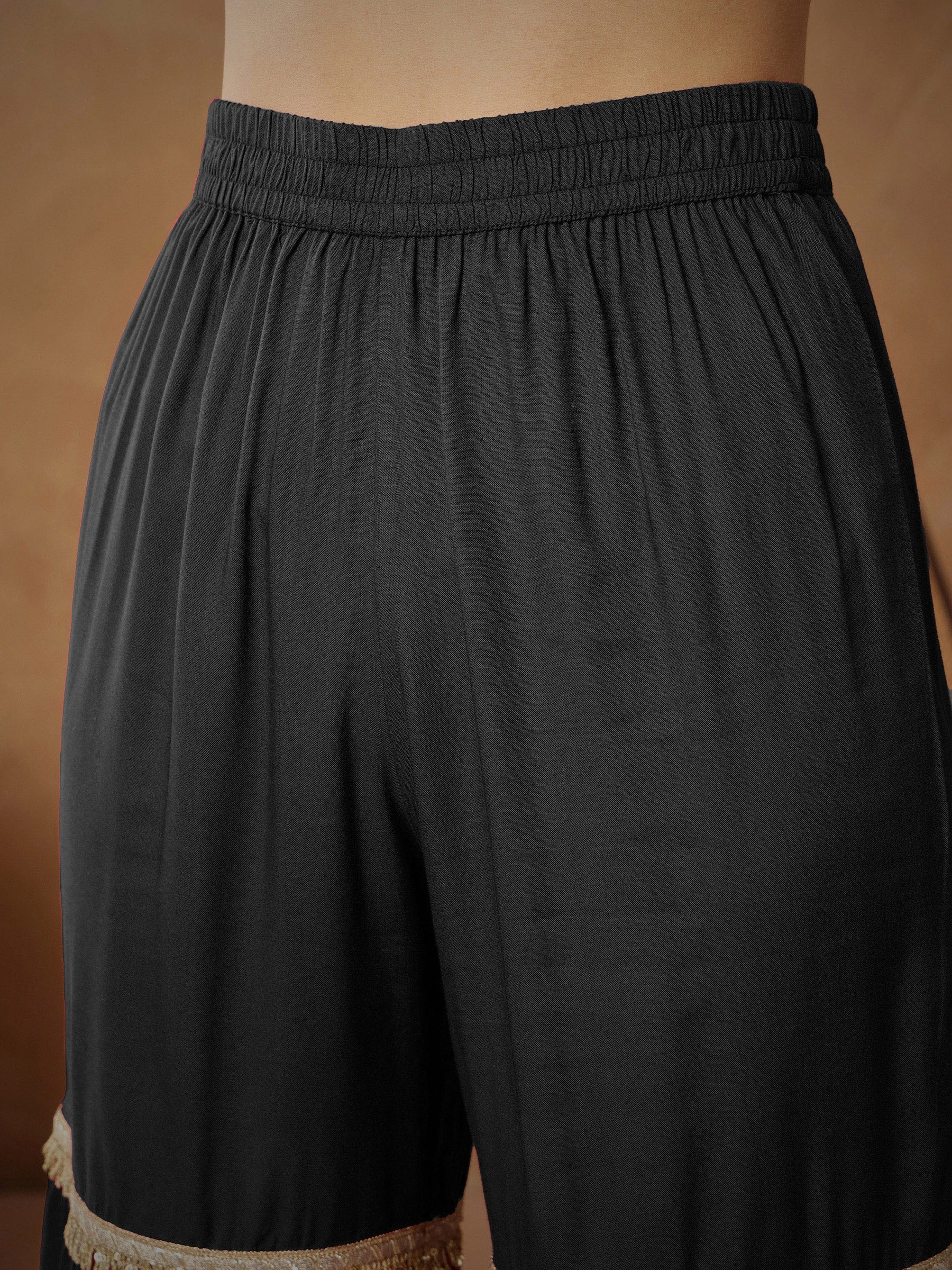 Black Embroidered Peplum Kurta With Sharara Pants -Shae By SASSAFRAS