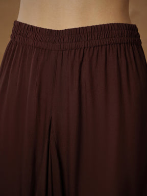 Brown Embroidered Short Kurta With Dhoti Skirt-Shae By SASSAFRAS