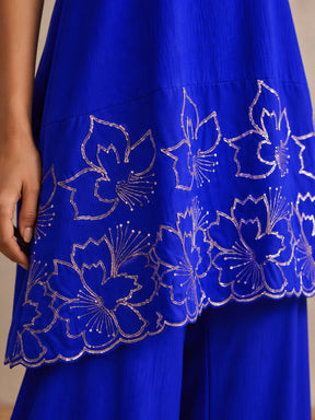 Navy Embroidered Strappy Kurta With Palazzos-Shae by SASSAFRAS