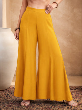 Women Mustard Embroidered Halter Kurta With Palazzos
