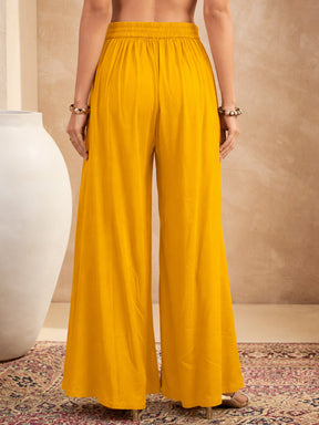 Women Mustard Embroidered Halter Kurta With Palazzos
