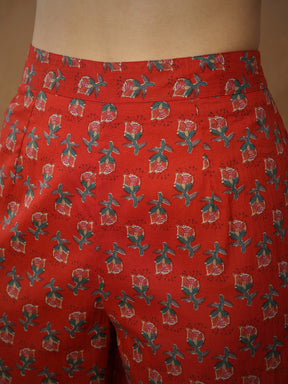 Red Floral Anarkali Kurta With Pants & Dupatta-Shae By SASSAFRAS