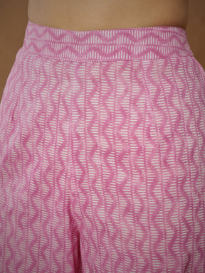 Pink Floral Tiered Anarkali Kurta With Pants & Dupatta-Shae By SASSAFRAS