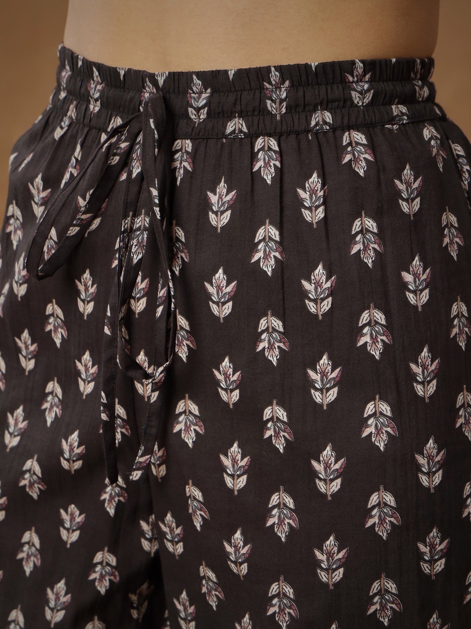 Black Floral Anarkali Kurta With Afghani Pants & Dupatta-Shae By SASSAFRAS