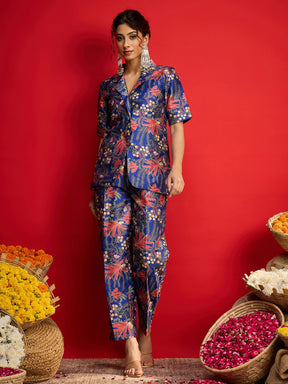 Navy Floral Blazer With Tapered Pants-Shae By SASSAFRAS