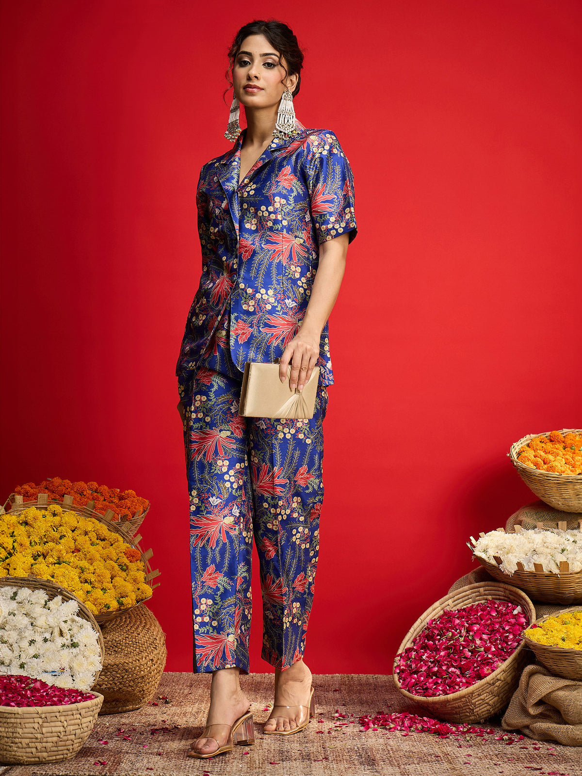 Navy Floral Blazer With Tapered Pants-Shae By SASSAFRAS