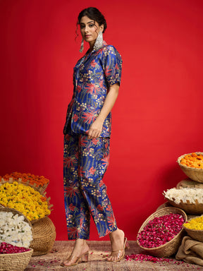 Navy Floral Blazer With Tapered Pants-Shae By SASSAFRAS