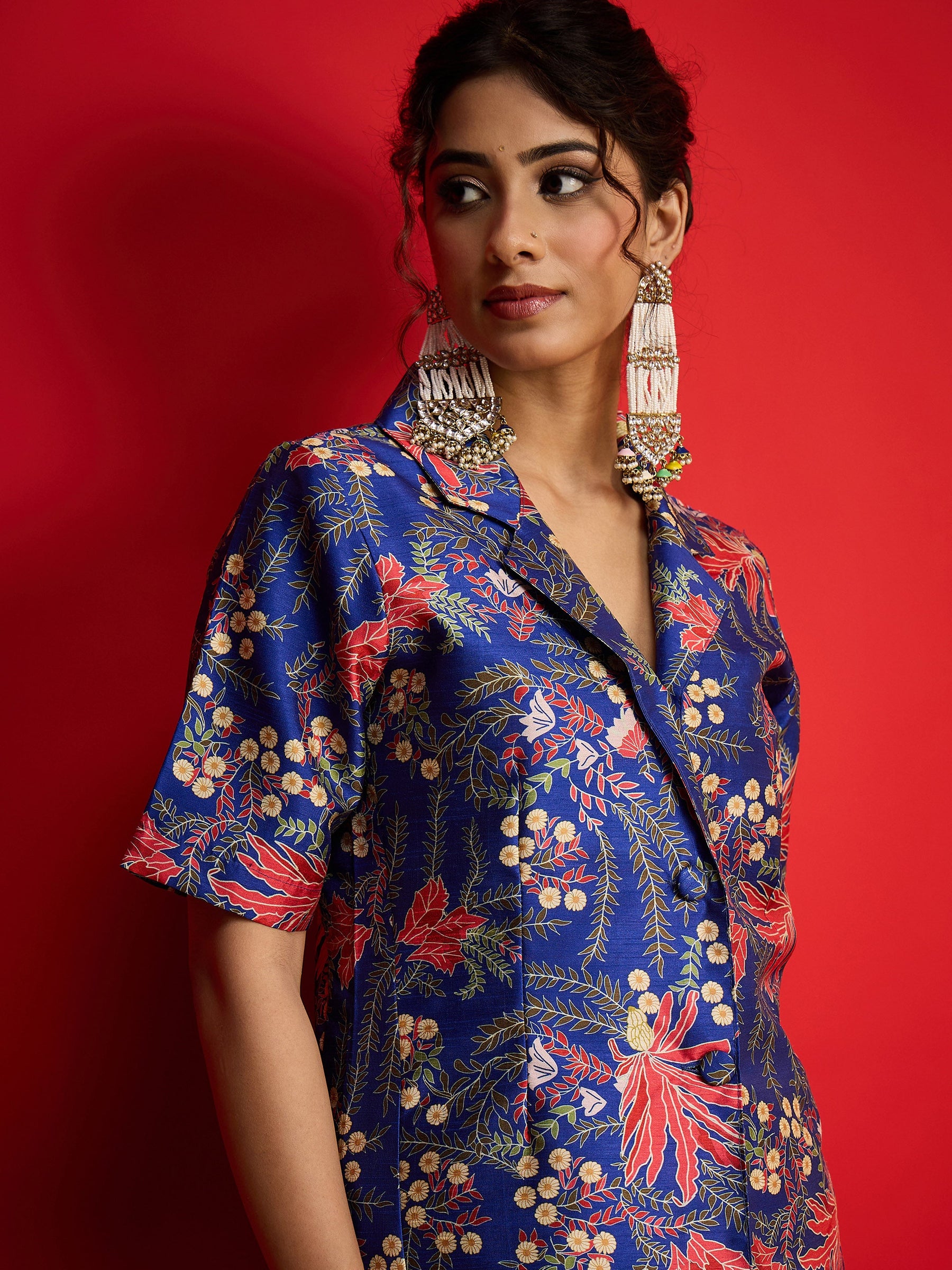Navy Floral Blazer With Tapered Pants-Shae By SASSAFRAS