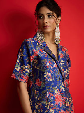 Navy Floral Blazer With Tapered Pants-Shae By SASSAFRAS