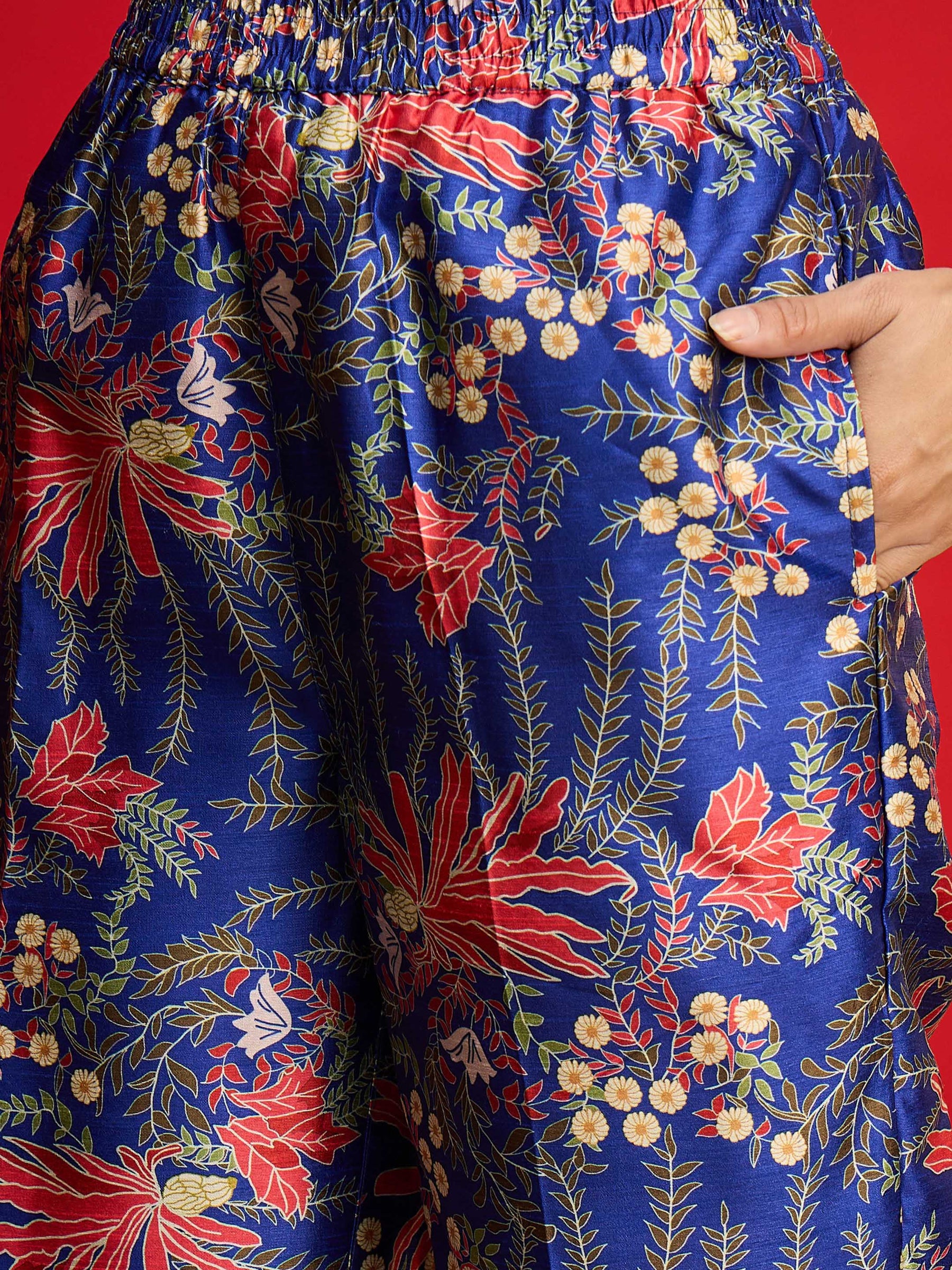 Navy Floral Blazer With Tapered Pants-Shae By SASSAFRAS