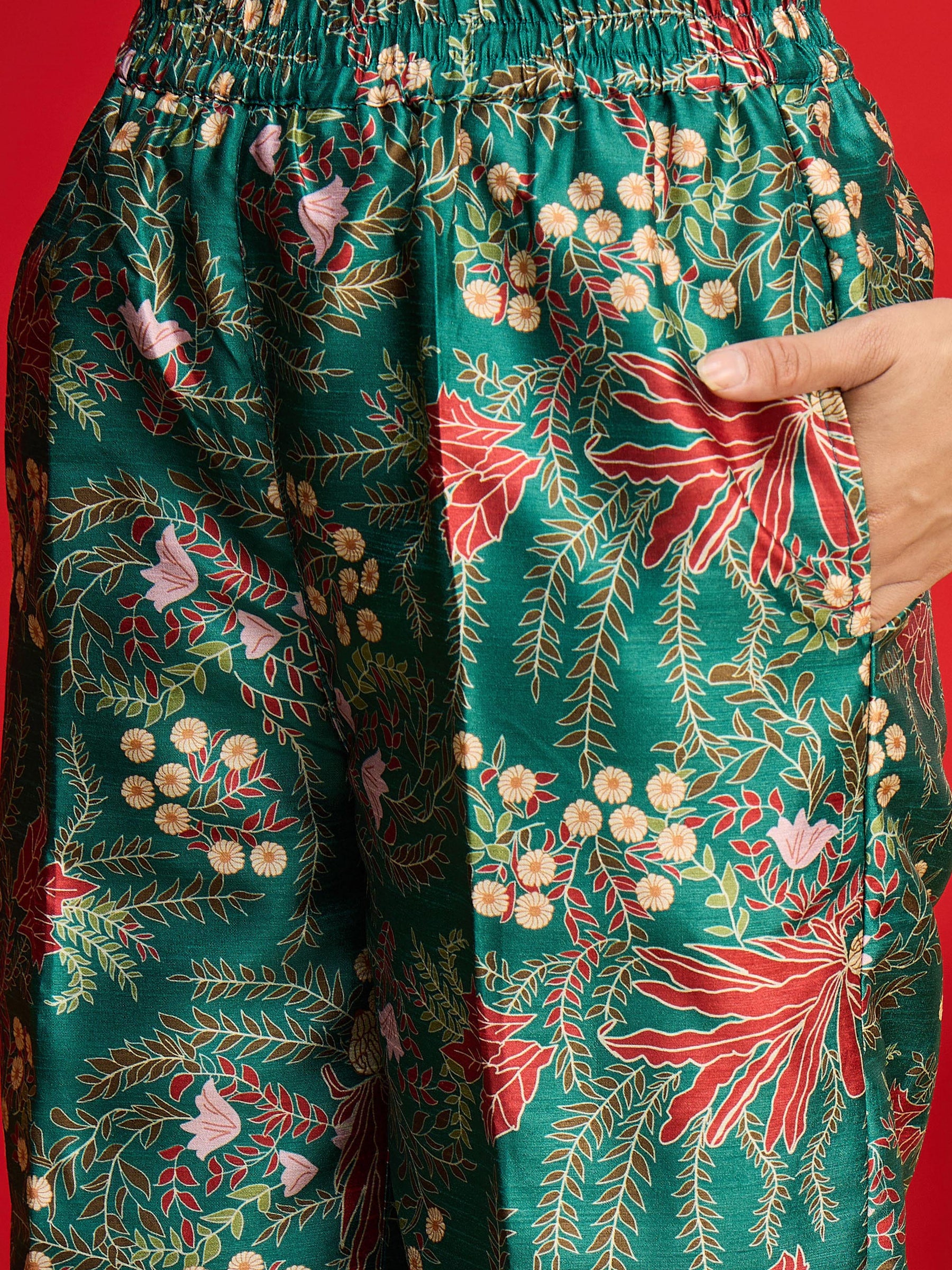 Green Floral Blazer With Tapered Pants-Shae By SASSAFRAS