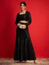 Black Sequence Crop Top With Fish Cut Skirt -Shae By SASSAFRAS