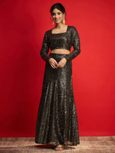 Black With Golden Sequence Crop Top With Fish Cut Skirt -Shae By SASSAFRAS