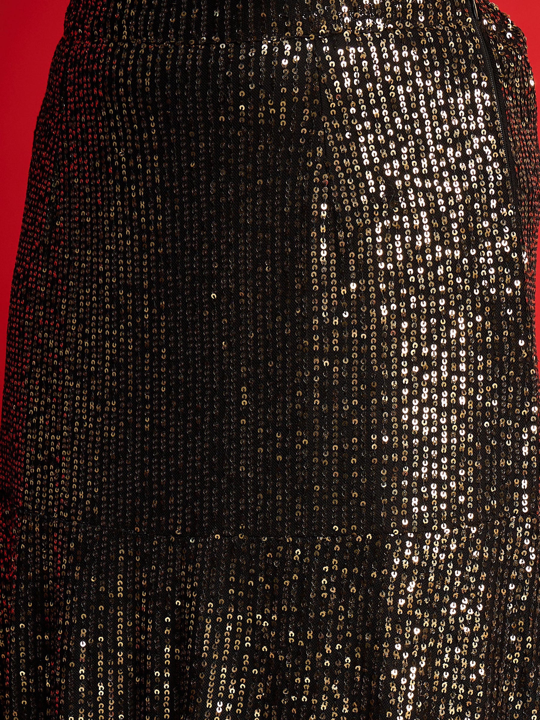 Black With Golden Sequence Crop Top With Fish Cut Skirt -Shae By SASSAFRAS