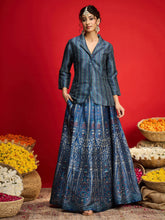 Blue Multi Floral Blazer Top With Anarkali Skirt -Shae By SASSAFRAS