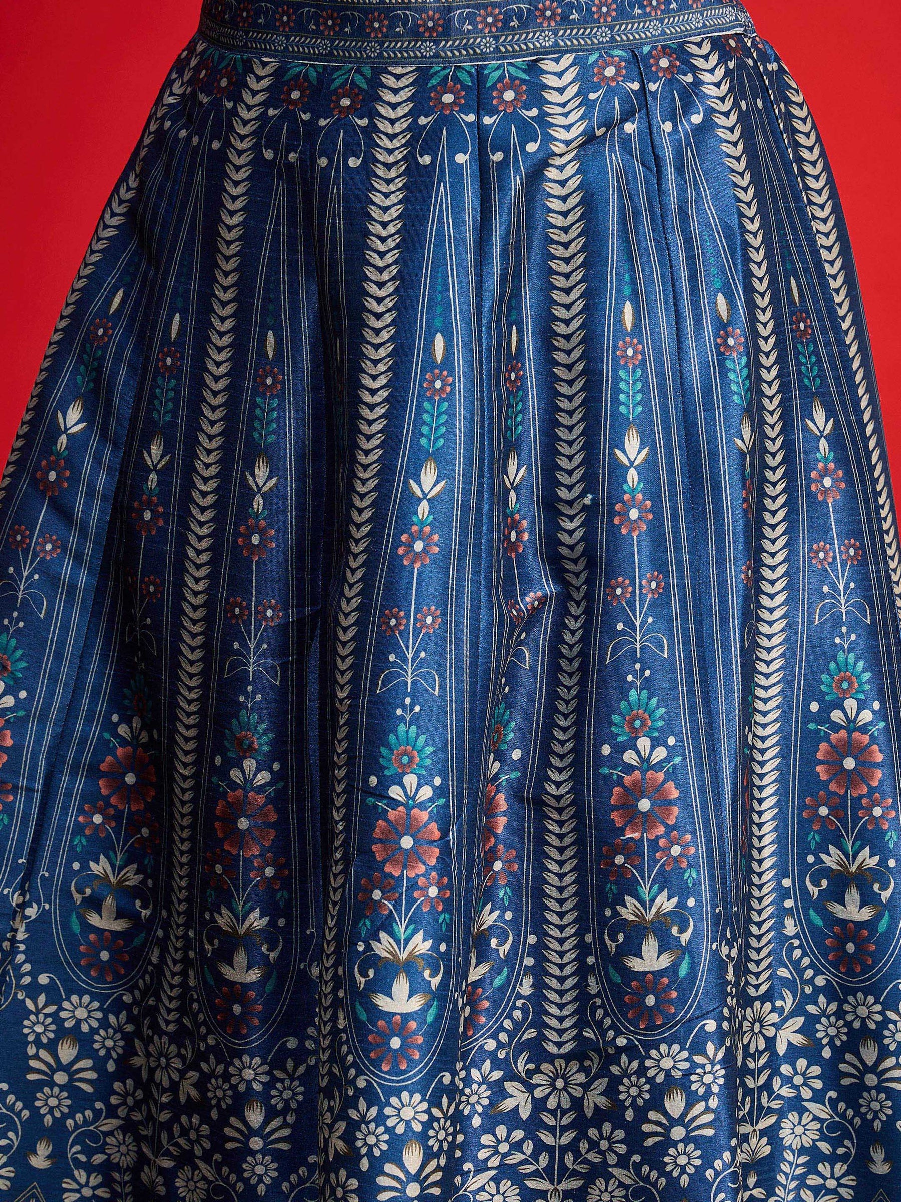 Blue Multi Floral Blazer Top With Anarkali Skirt -Shae By SASSAFRAS