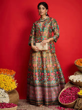 Olive Multi Floral Blazer Top With Anarkali Skirt -Shae By SASSAFRAS