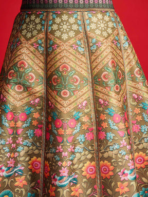 Olive Multi Floral Blazer Top With Anarkali Skirt -Shae By SASSAFRAS